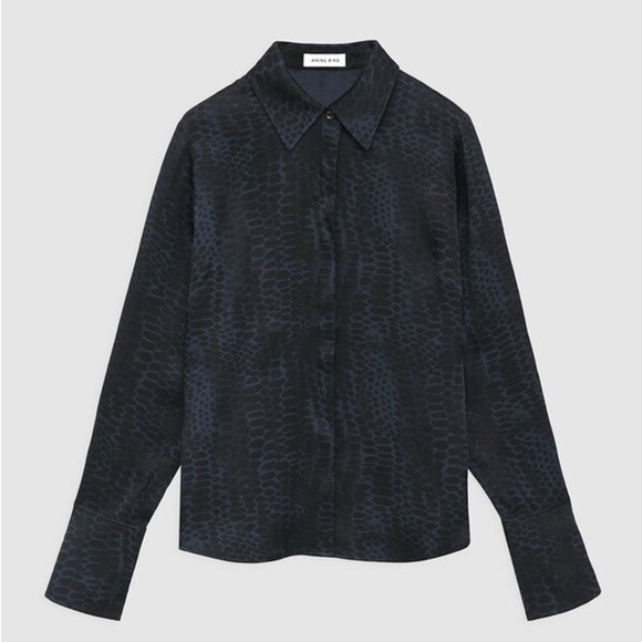 ANINE BING NEO SHIRT IN PYTHON PRINT Silk Button Down SIZE L - Picture 8 of 14